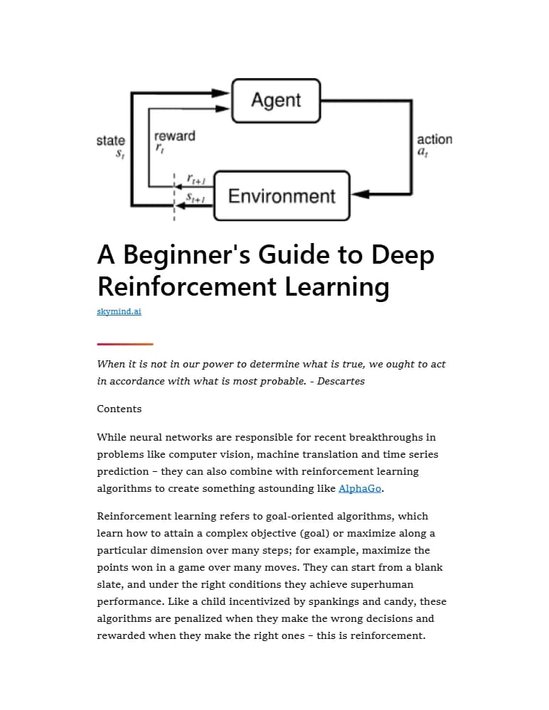 کتاب راهنمای یادگیری تقویتی عمیق (A Beginner’s Guide to Deep Reinforcement Learning) نسخه انگلیسی PDF