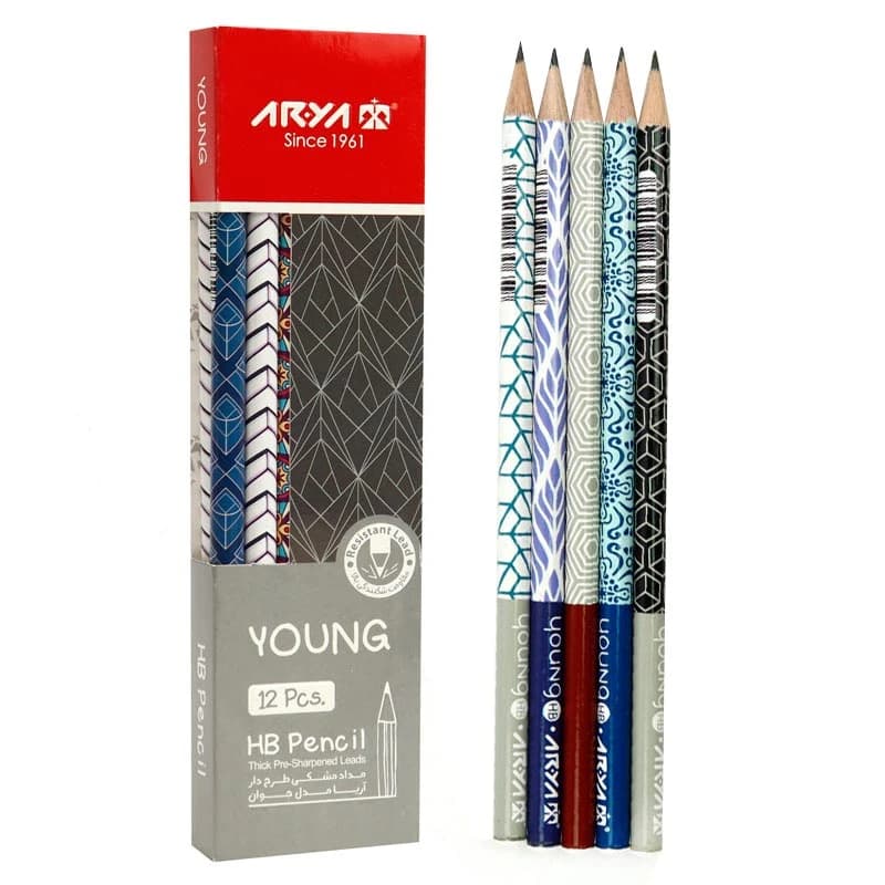 مداد مشکی طرح دار آریا Arya 3044 بسته 12 عددی