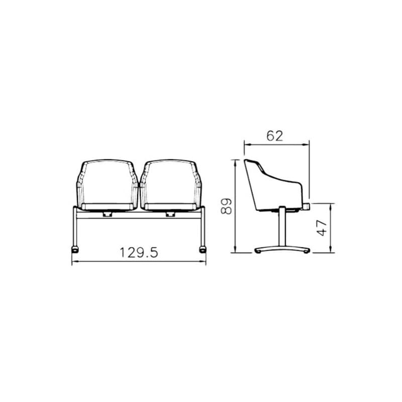 صندلی انتظار دو نفره رایانه صنعت مدل روما کد W 930 P2 — تصویر ۲