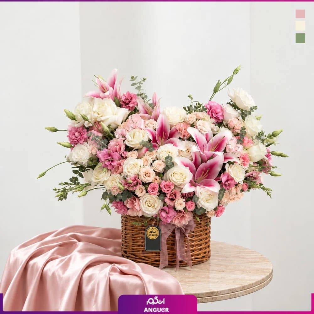 سبد گل طبیعی لیلیوم و رز