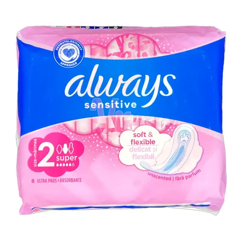 نوار بهداشتی آلویز Sensitive سایز 2 سوپر بسته 8 عددی