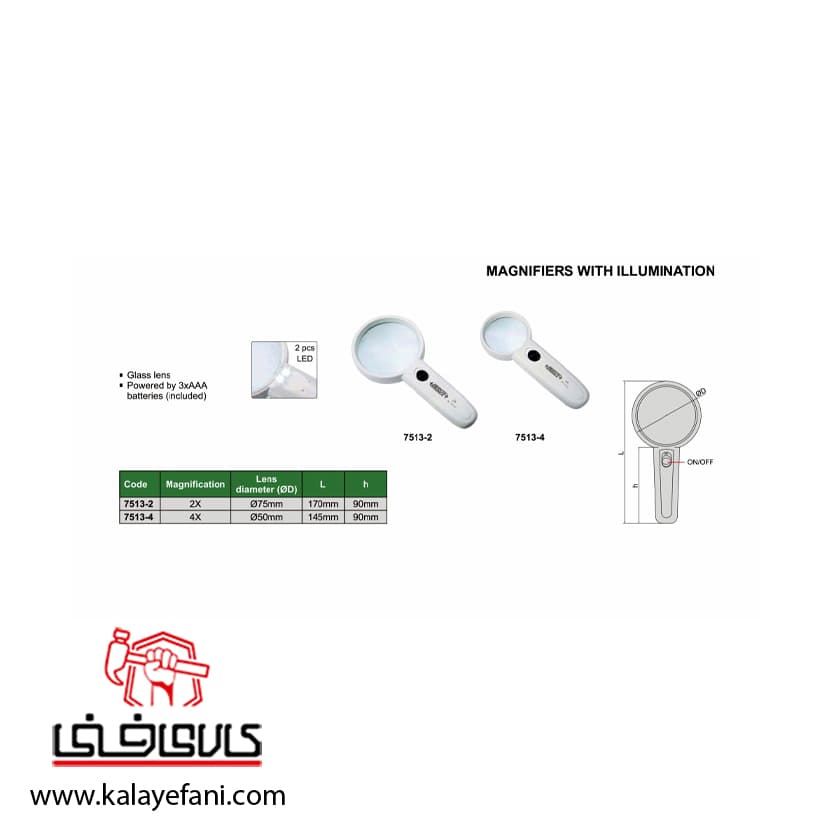 ذره بین چراغ دار اینسایز (با گارانتی شرکتی) مدل 4-7513 — تصویر ۳