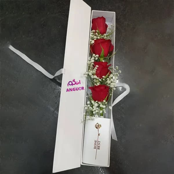 باکس گل رز قرمز با شکوفه های عروس