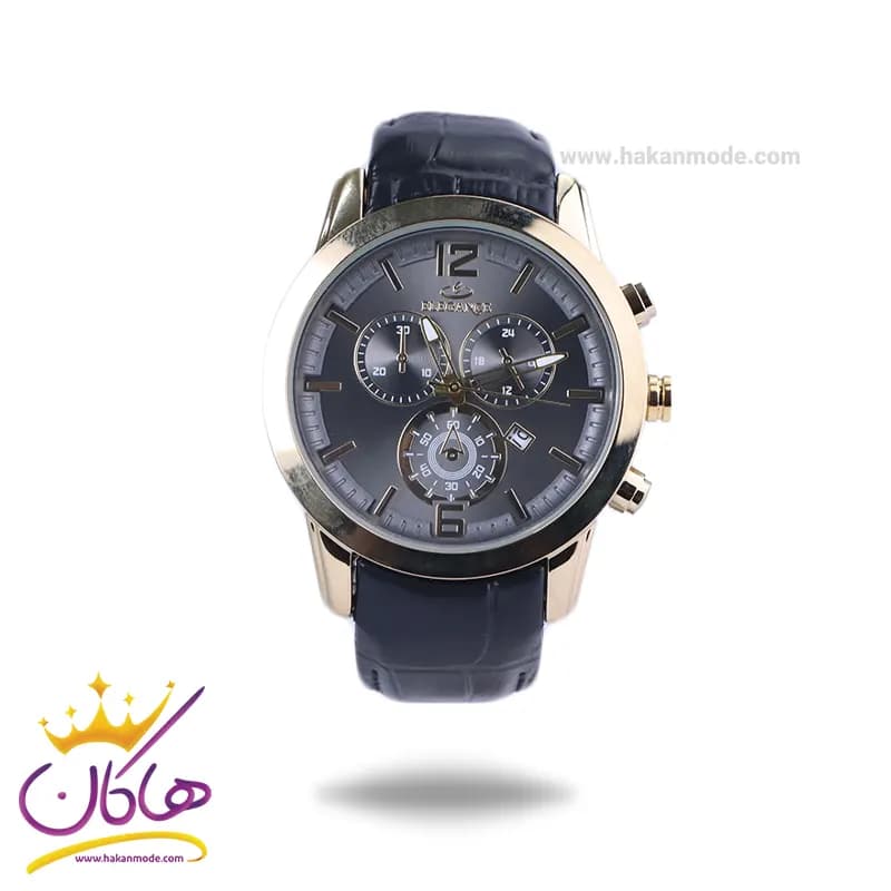 ساعت عقربه ای الگانس مردانه بند چرم مشکی قاب طلایی G 1209/5