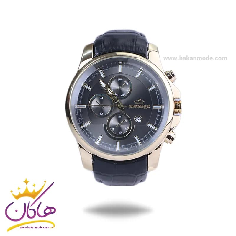 ساعت عقربه ای الگانس مردانه بند چرم مشکی قاب طلایی G 2097/7
