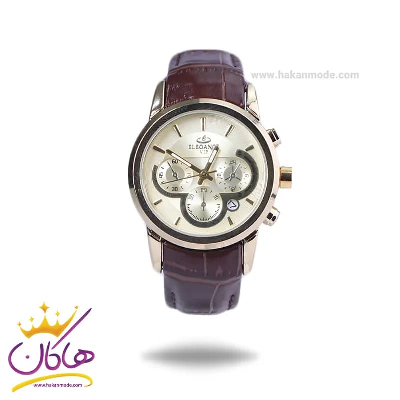 ساعت مچی الگانس زنانه بند چرم قهوه ای قاب طلایی L 1255/4