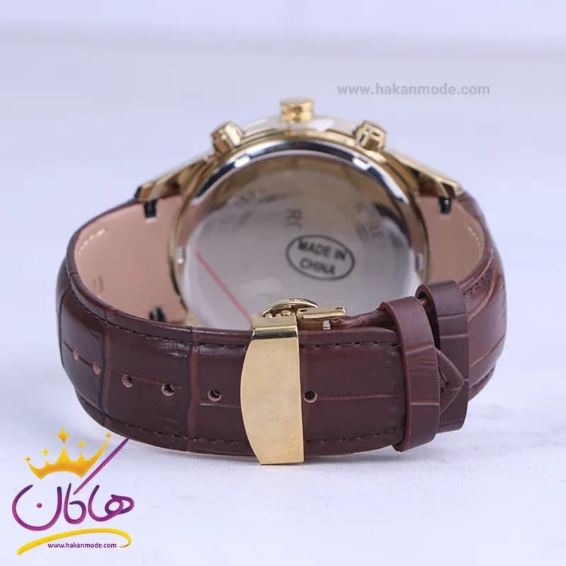 ساعت عقربه ای رومانسون مردانه چرم قهوه ای قاب طلایی G 8066/1 — تصویر ۳