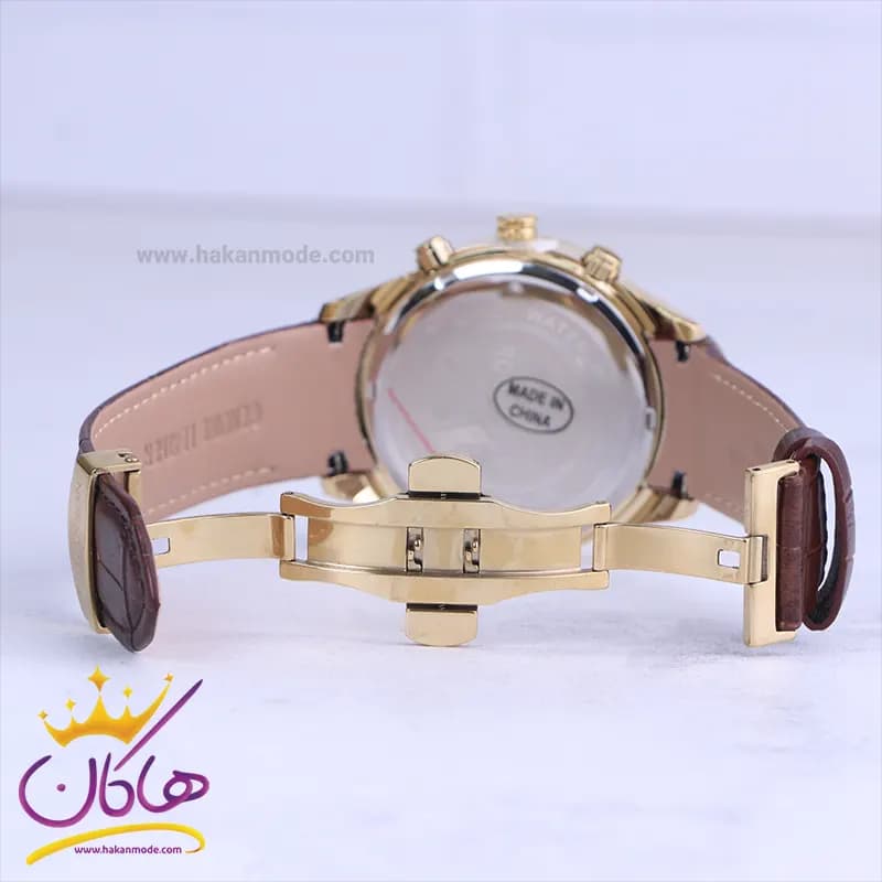 ساعت عقربه ای رومانسون مردانه چرم قهوه ای قاب طلایی G 8066/1 — تصویر ۲