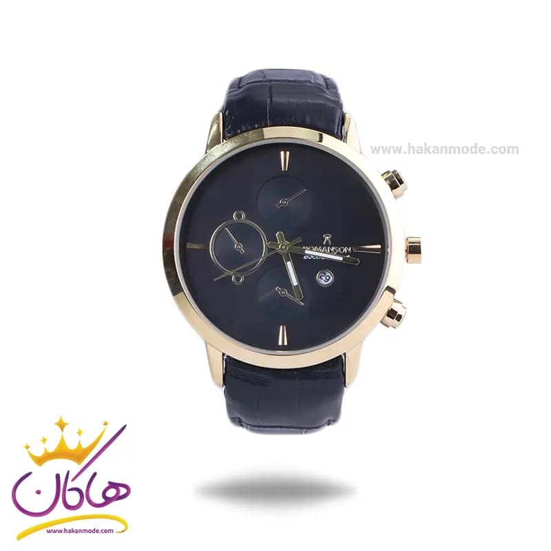 ساعت عقربه ای رومانسون مردانه چرم مشکی قاب طلایی G 2070/1