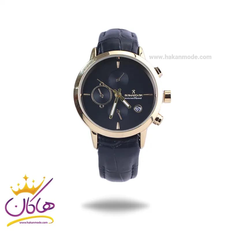 ساعت عقربه ای رومانسون زنانه چرم مشکی قاب طلایی L 2070/2