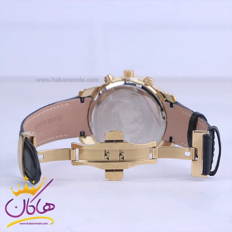 ساعت عقربه ای رومانسون مردانه چرم مشکی قاب طلایی G 2072/3 — تصویر ۲