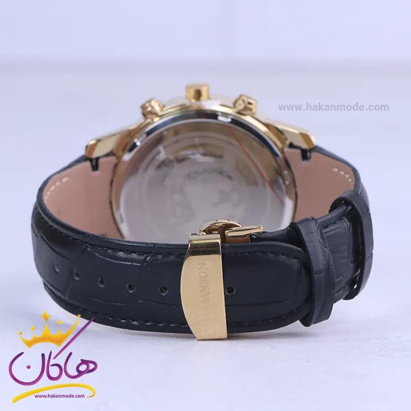 ساعت عقربه ای رومانسون مردانه چرم مشکی قاب طلایی G 2072/3 — تصویر ۳