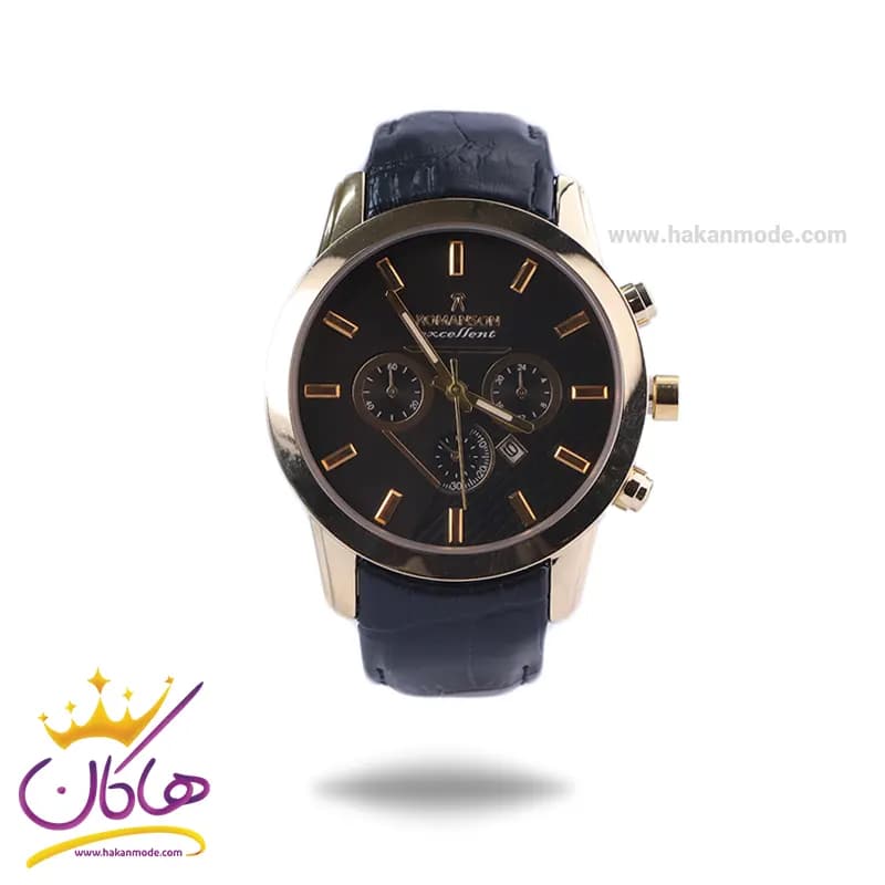 ساعت عقربه ای رومانسون مردانه چرم مشکی قاب طلایی G 2072/3