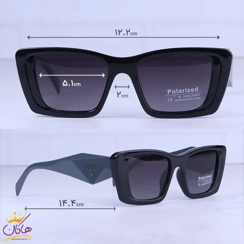 عینک آفتابی پرادا زنانه فریم مستطیل مشکی P 5520/2 — تصویر ۲