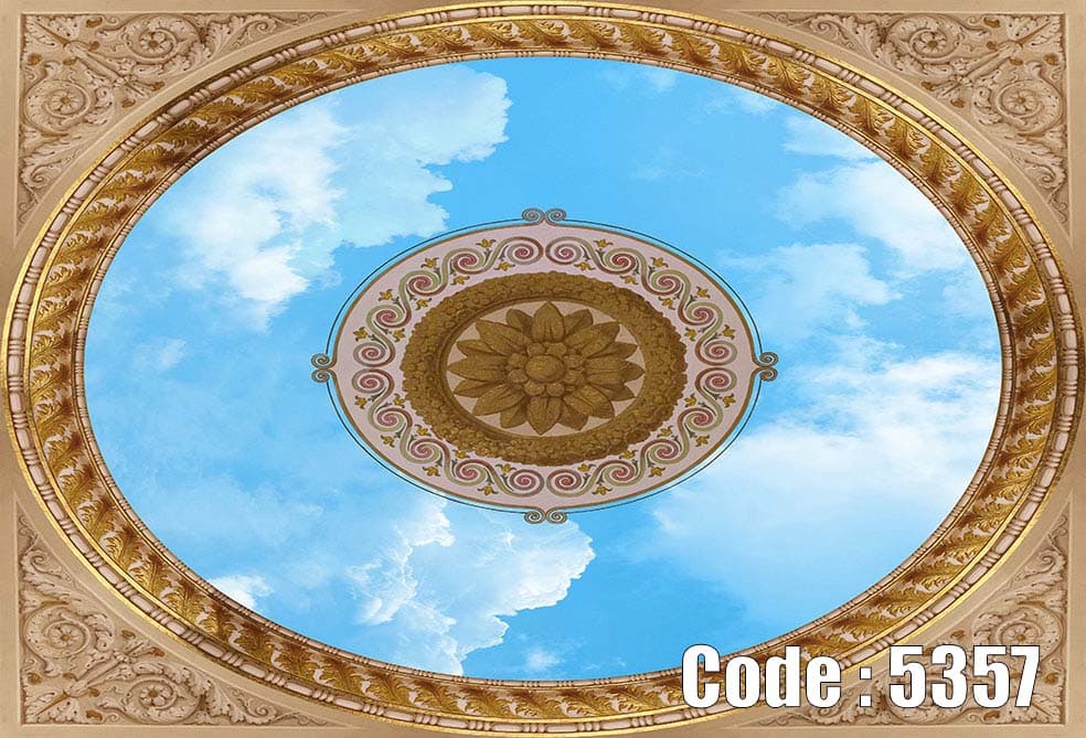 پوستر دیواری سقفی گنبد طلایی کلاسیک با آسمان آبی | طرح خورشیدی لاکچری