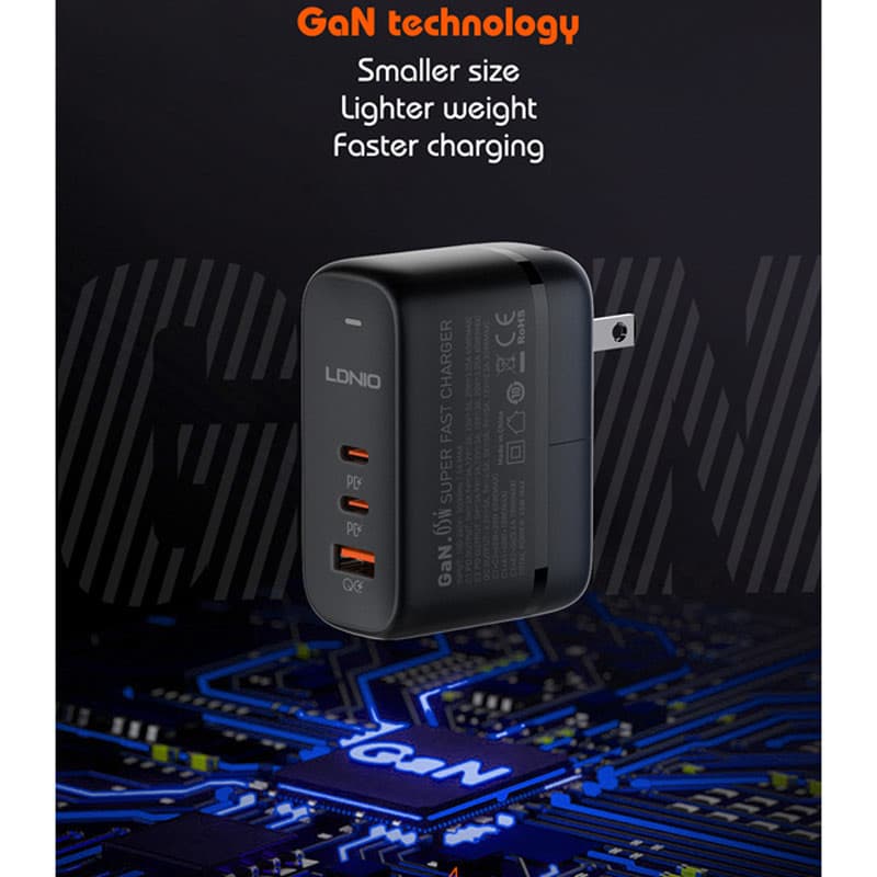 شارژر ال-دینیو مدل Q366 GaN 5A QC4.0+ PD3.0 65W با کابل Type-C — تصویر ۶