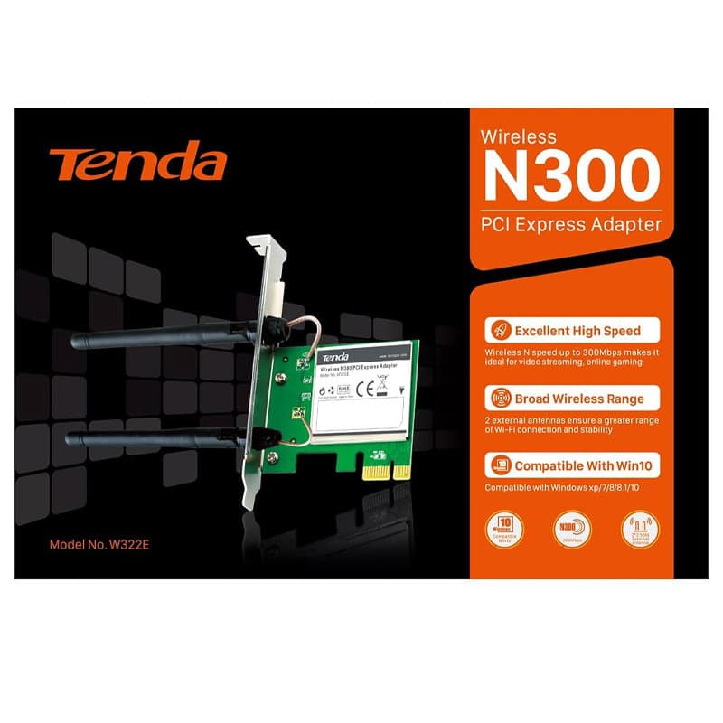 کارت شبکه وایرلس اینترنال PCI-E تندا N300 مدل W322E — تصویر ۲