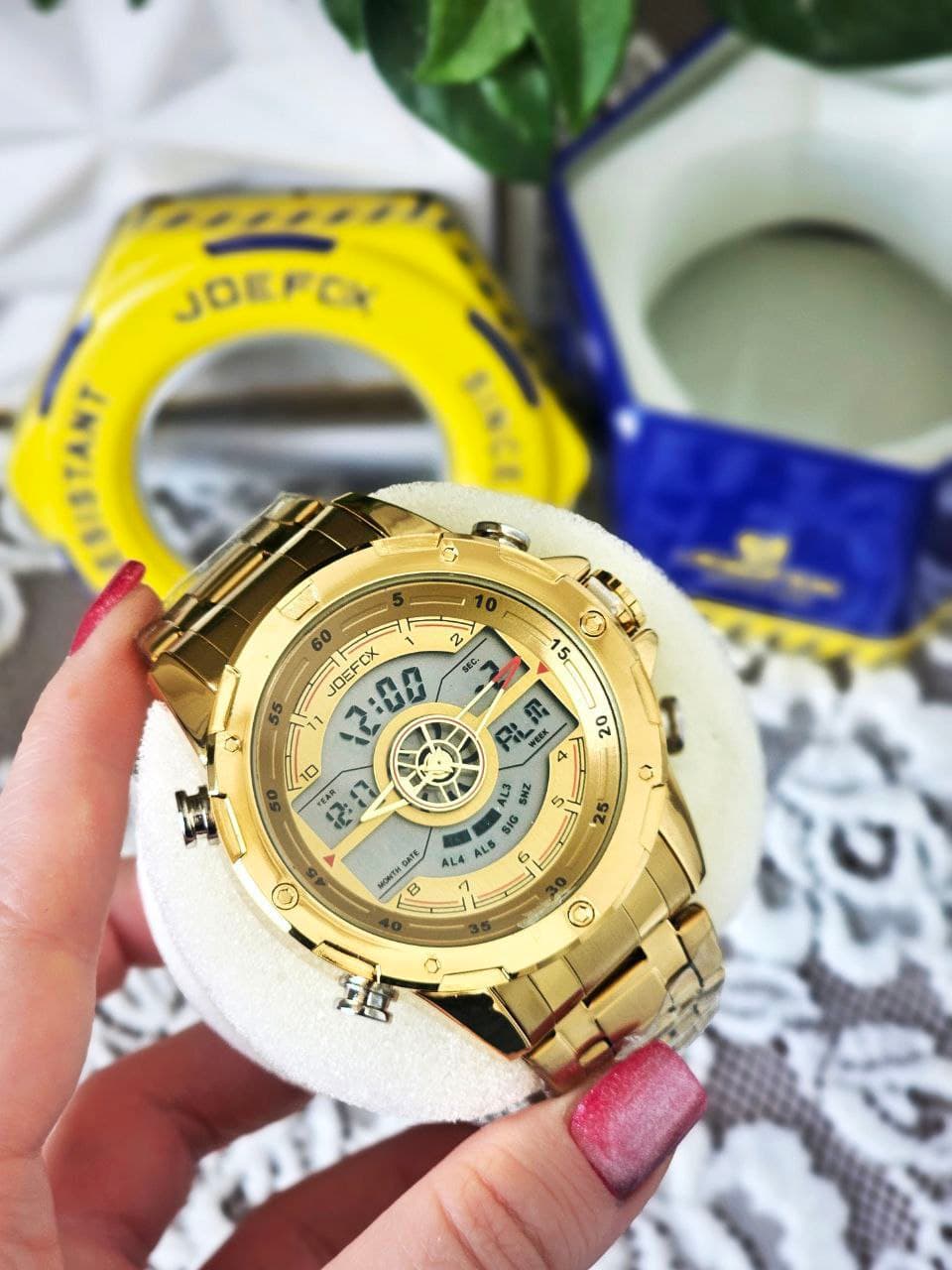 ساعت مردانه جئوفکس joefox ضدآب آلارم دار چراغ دار دو زمانه دارای بند قفلی کرنومتر دار و تاریخ دار کیفیت عالی و رنگ ثابت کد 1922411