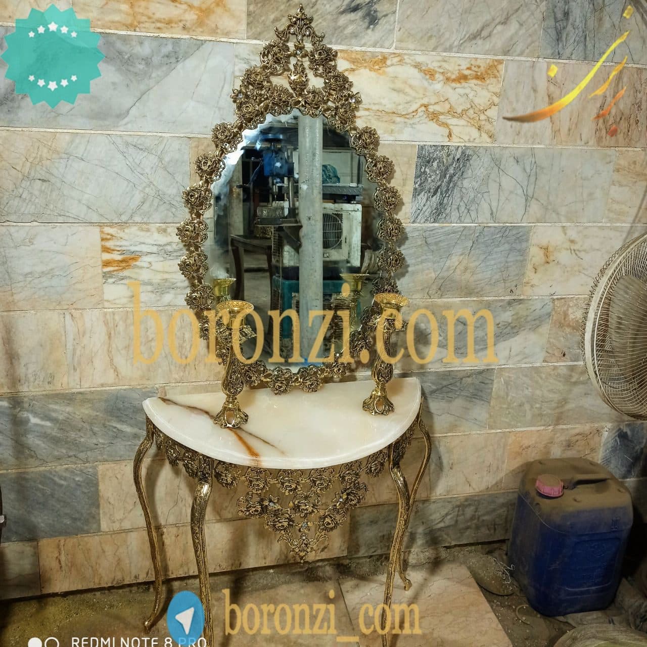 آینه برنزی بیضی گل رز کوچک با شمعدان