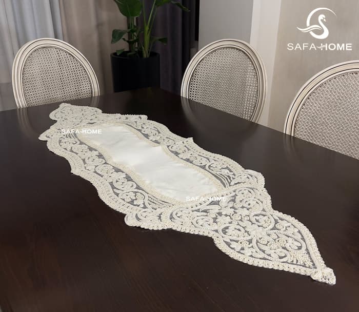 رومیزی مخمل مروارید دوزی طرح دلاویز 5 تکه — تصویر ۲