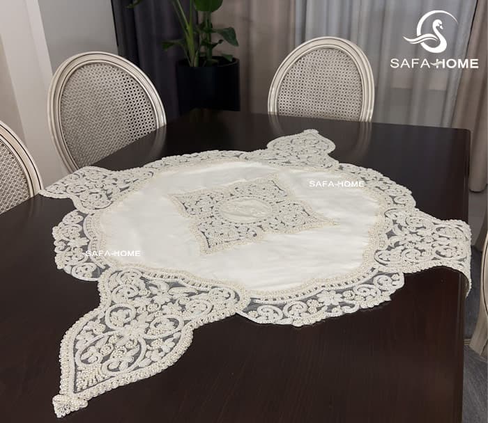رومیزی مخمل مروارید دوزی طرح دلاویز 5 تکه — تصویر ۳