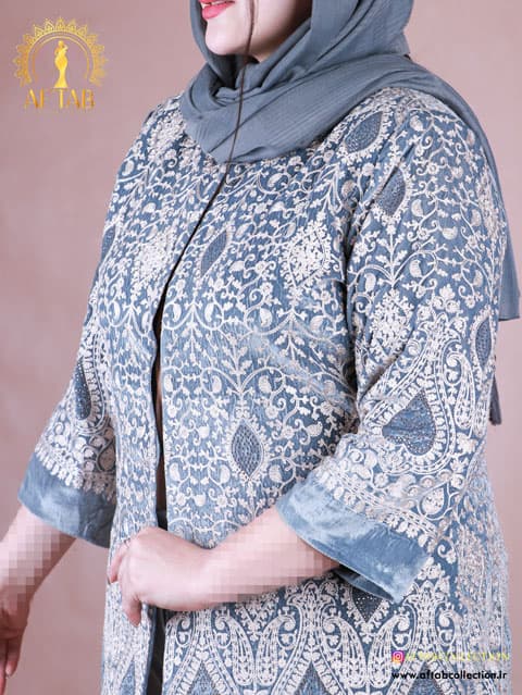 مانتو مجلسی مخمل سوزندوزی سایزبزرگ 7274 — تصویر ۳