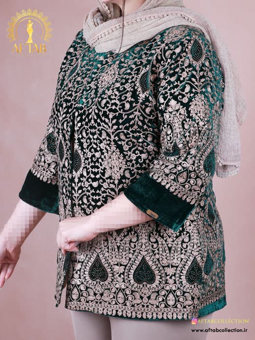 مانتو مجلسی مخمل سوزندوزی سایزبزرگ 7274 — تصویر ۷
