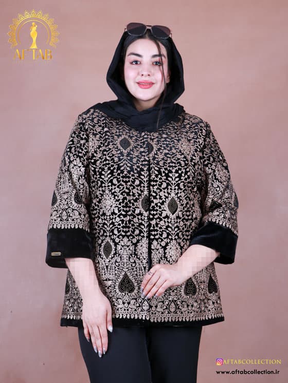 مانتو مجلسی مخمل سوزندوزی سایزبزرگ 7274 — تصویر ۶