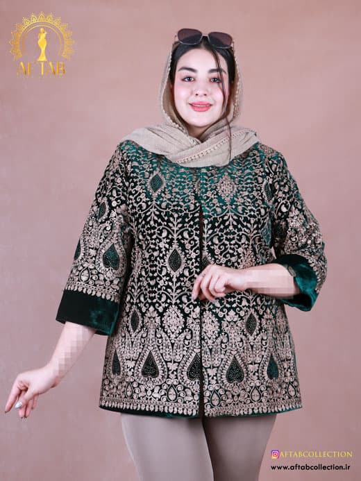 مانتو مجلسی مخمل سوزندوزی سایزبزرگ 7274 — تصویر ۸