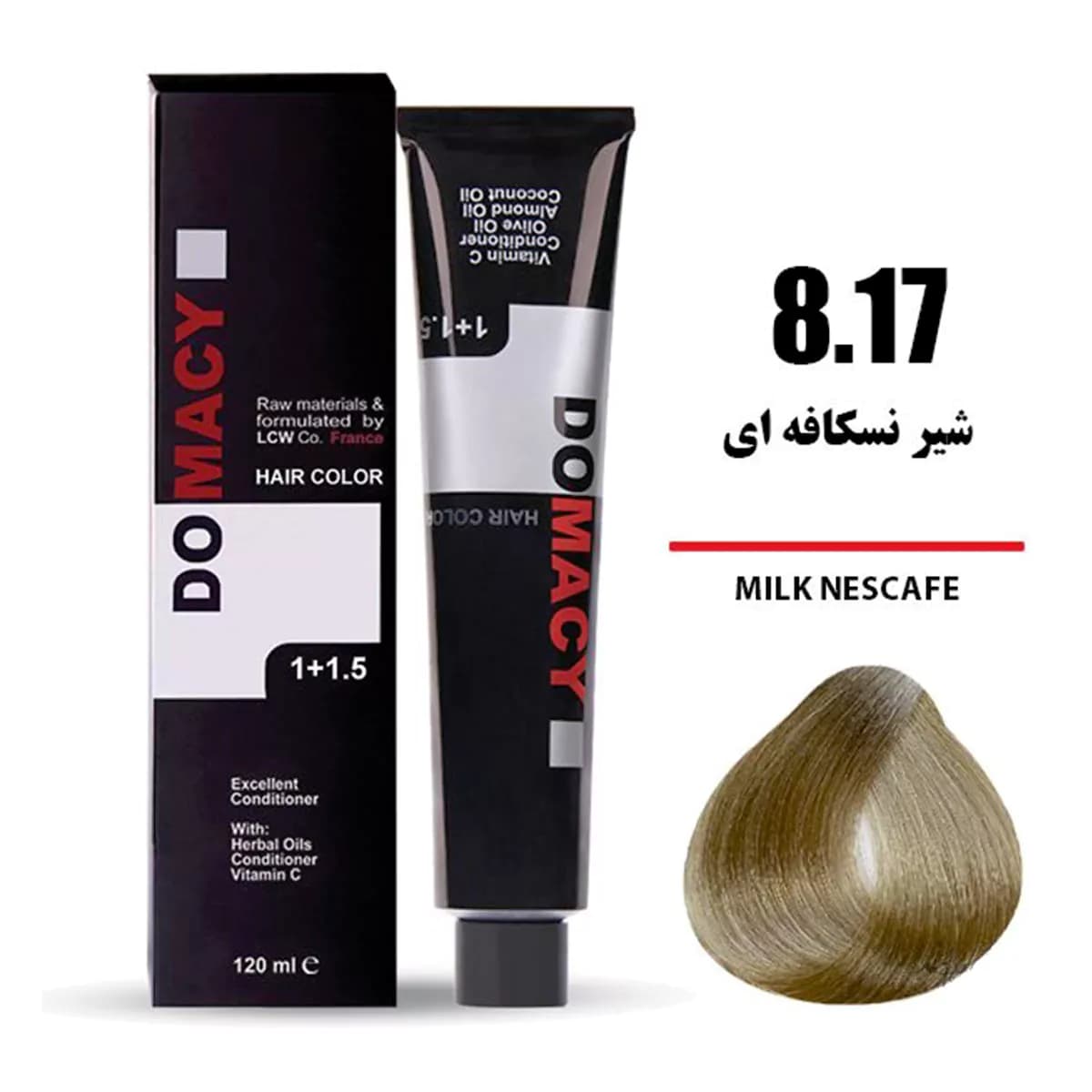 رنگ مو شیر نسکافه ای دوماسی شماره 8.17 حجم 120 میلی لیتر — تصویر ۳
