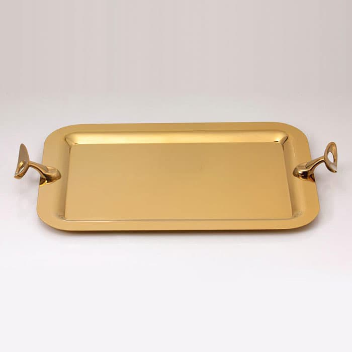 سینی مستطیل متوسط تک استیل سری لوپ طلایی مات کد 922GM