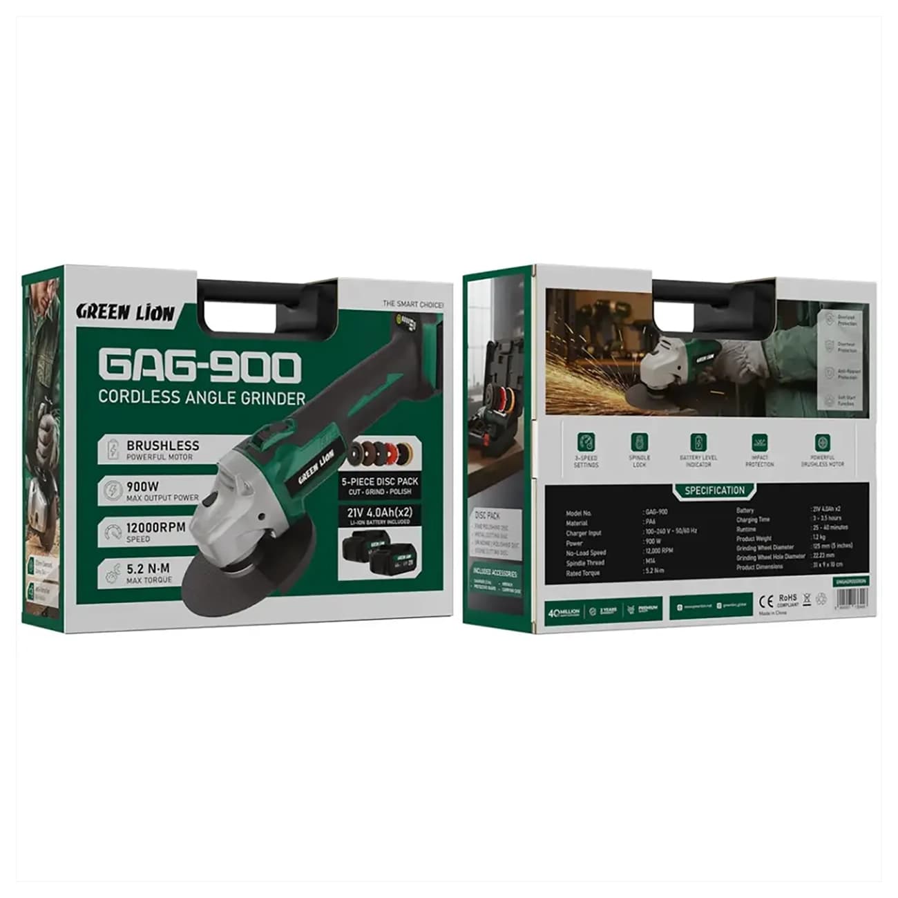 مینی فرز شارژی گرین لاین Green Lion مدل GAG-900 با باتری یدک — تصویر ۳