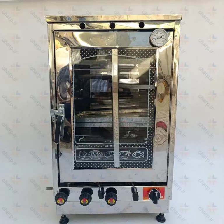 تنور گازی استیل ورق دوجداره ارتفاع80 دماسنج + تایمر + جوجه گردان دوچدن 4~6سینی کد 827TD — تصویر ۲