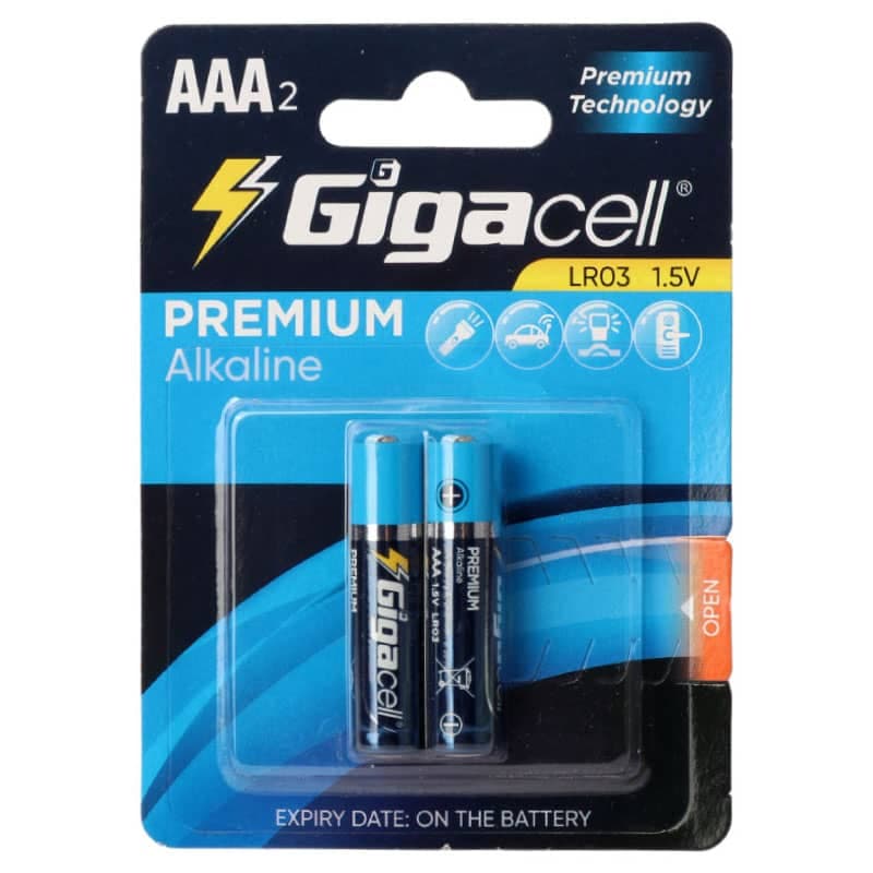 باتری نیم قلمی گیگاسل Gigacell Premium Alkaline AAA بسته 2 عددی