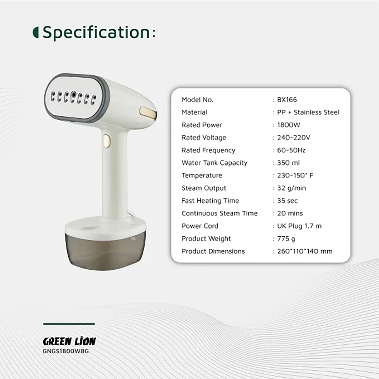 اتو بخار دستی گرین لاین Green Lion مدل BX166 توان 1800 وات — تصویر ۶