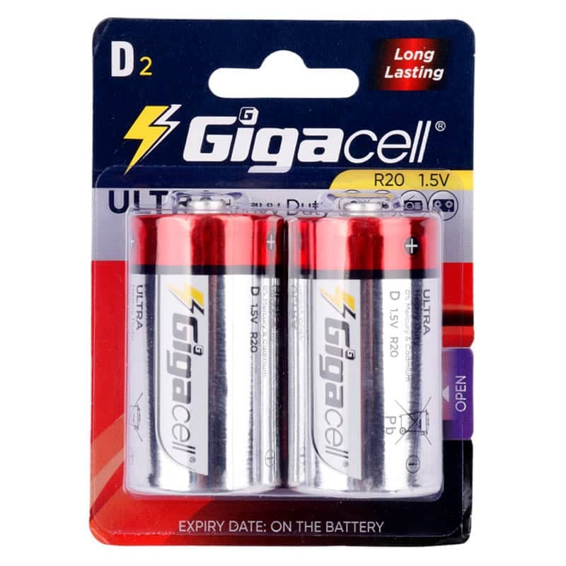 باتری بزرگ گیگاسل Gigacell Ultra Heavy Duty R20 1.5V D بسته 2 عددی