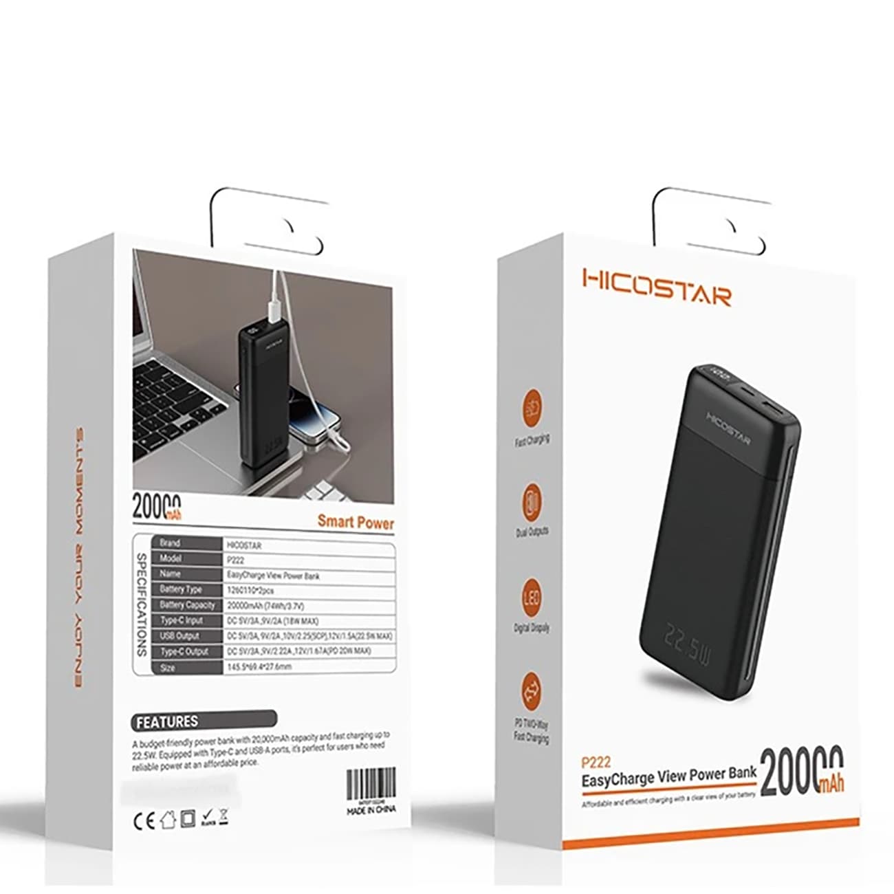 پاور بانک 20000 هایکو استار HICOSTAR مدل P222 توان 18 وات — تصویر ۳