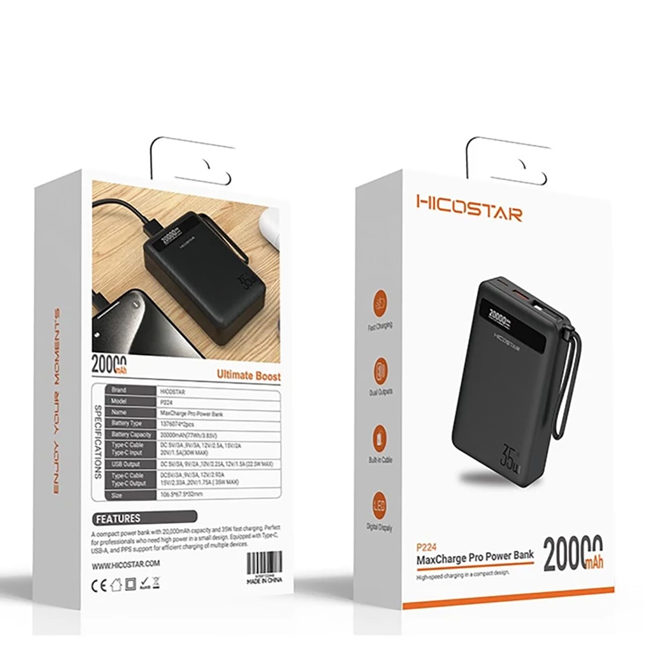 پاور بانک 20000 هایکو استار HICOSTAR مدل P224 توان 35 وات — تصویر ۳