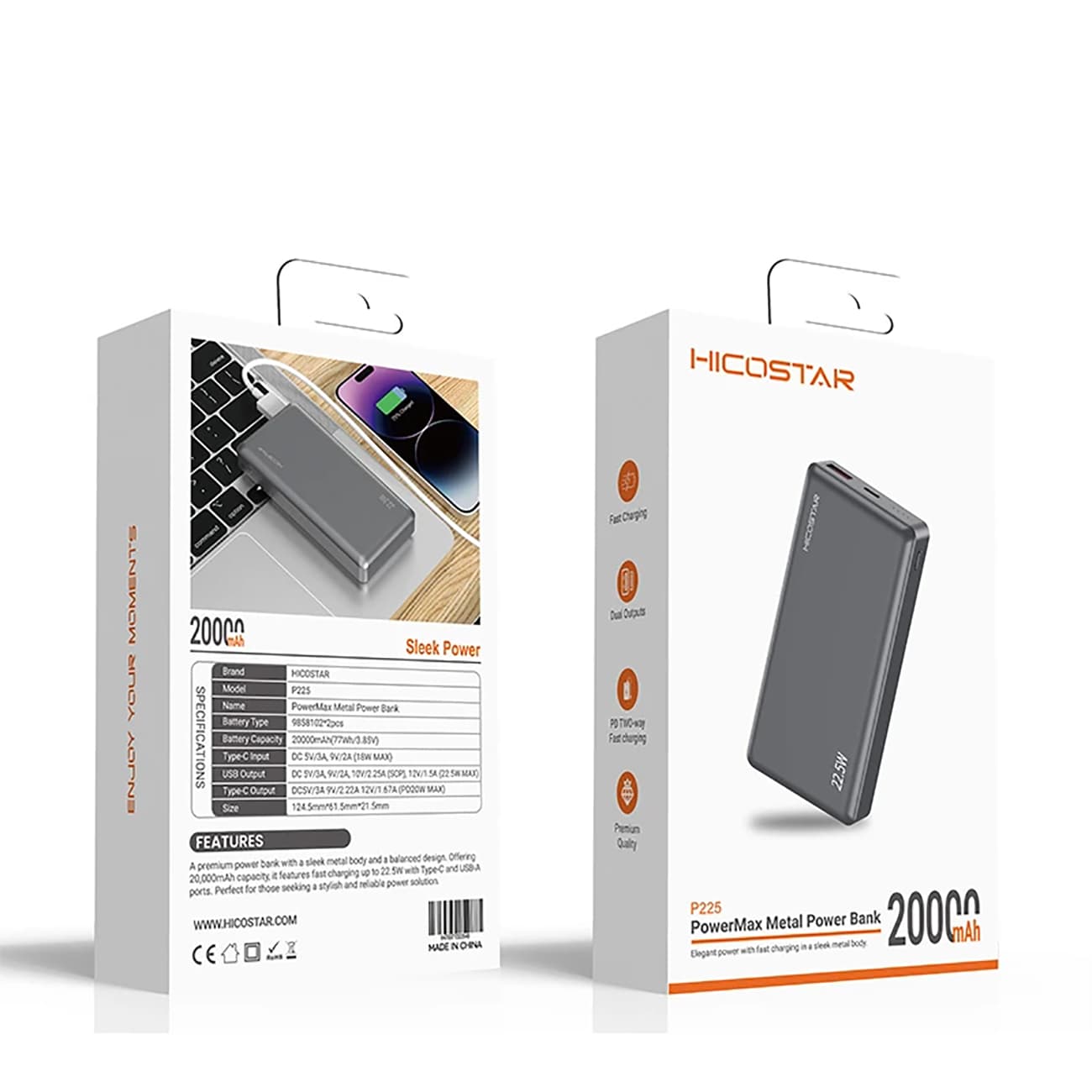 پاور بانک 20000 هایکو استار HICOSTAR مدل P225 توان 22.5 وات — تصویر ۳
