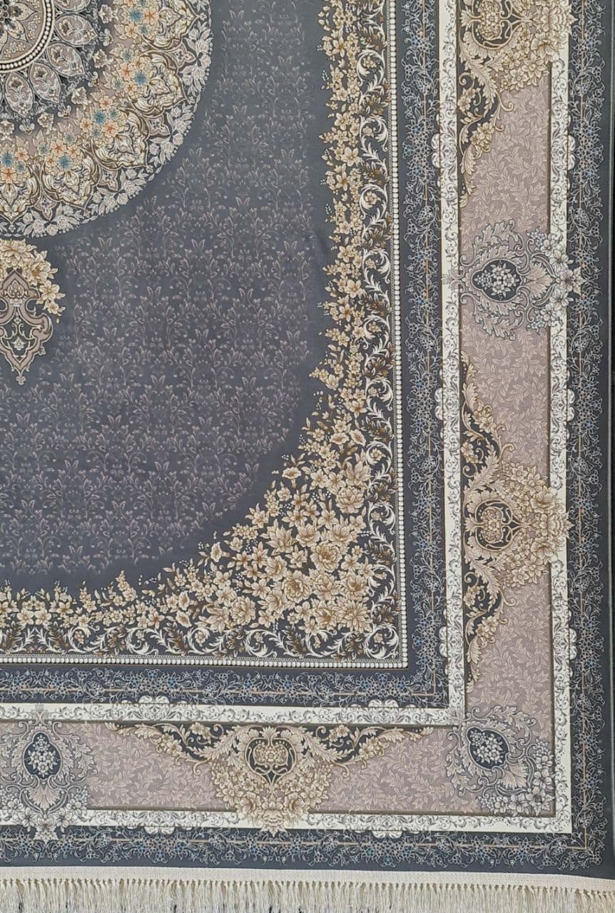 فرش ۱۲۰۰ شانه برجسته نقشه تاج گل زمینه طوسی — تصویر ۳