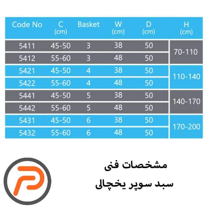 سبد سوپر یخچالی پلاتین ارتفاع 70 تا 200 سانتیمتر (پلاتین) — تصویر ۲
