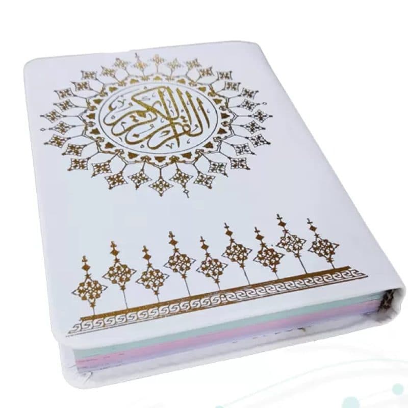 قرآن جیبی بدون ترجمه داخل رنگی چرم سفید طلاکوب — تصویر ۳