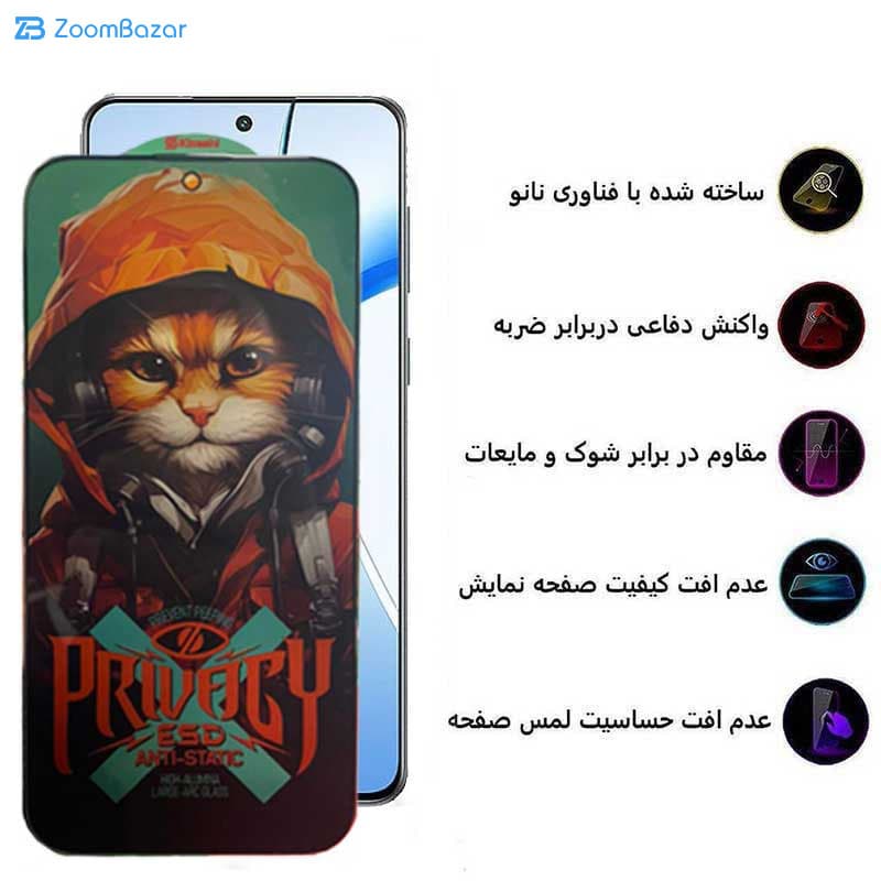 گلس پرایوسی اپیکوی مدل Privacy Hoodie Cat مناسب برای گوشی موبایل وان پلاس Nord CE4/ Nord CE3/ 10R/ 10T/ Ace Pro/ Ace/ 10R 150W — تصویر ۵