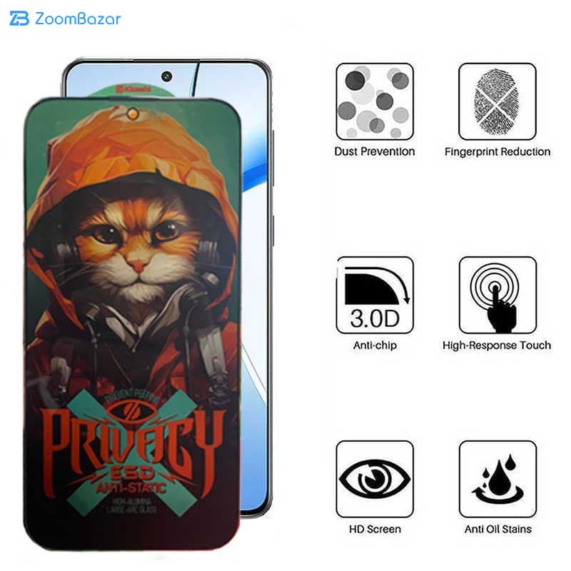 گلس پرایوسی اپیکوی مدل Privacy Hoodie Cat مناسب برای گوشی موبایل وان پلاس Nord CE4/ Nord CE3/ 10R/ 10T/ Ace Pro/ Ace/ 10R 150W — تصویر ۴