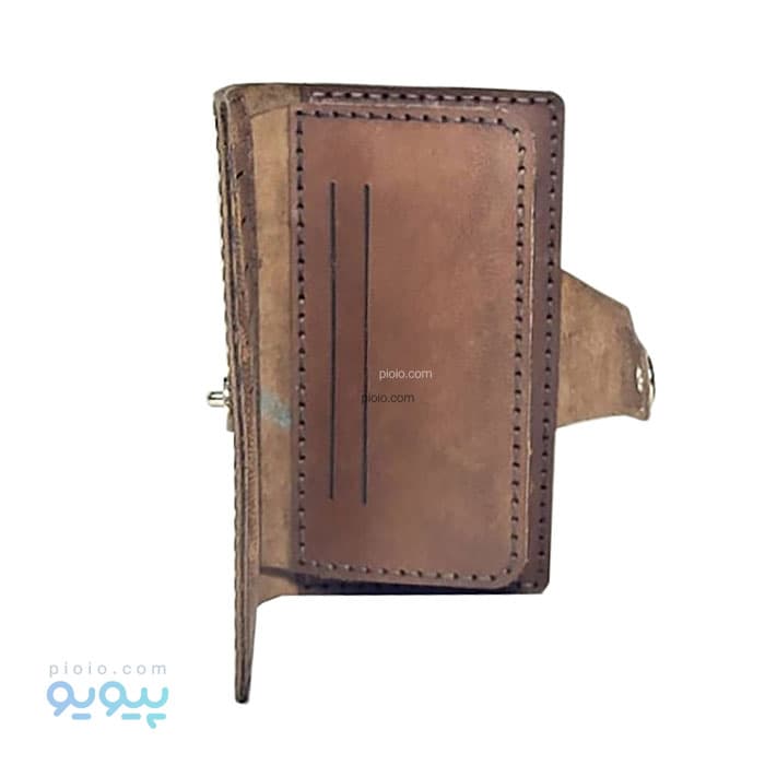 کیف پول چرم شتری تک دکمه شیک — تصویر ۳