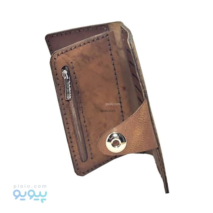 کیف پول چرم شتری تک دکمه شیک — تصویر ۲