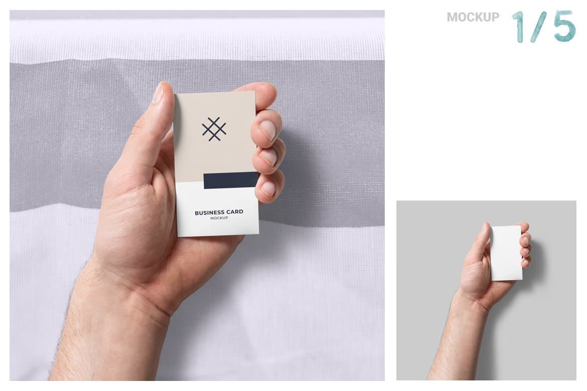 دانلود 5 مدل موکاپ کارت ویزیت دستی 5Handheld Business Card Mockups — تصویر ۶