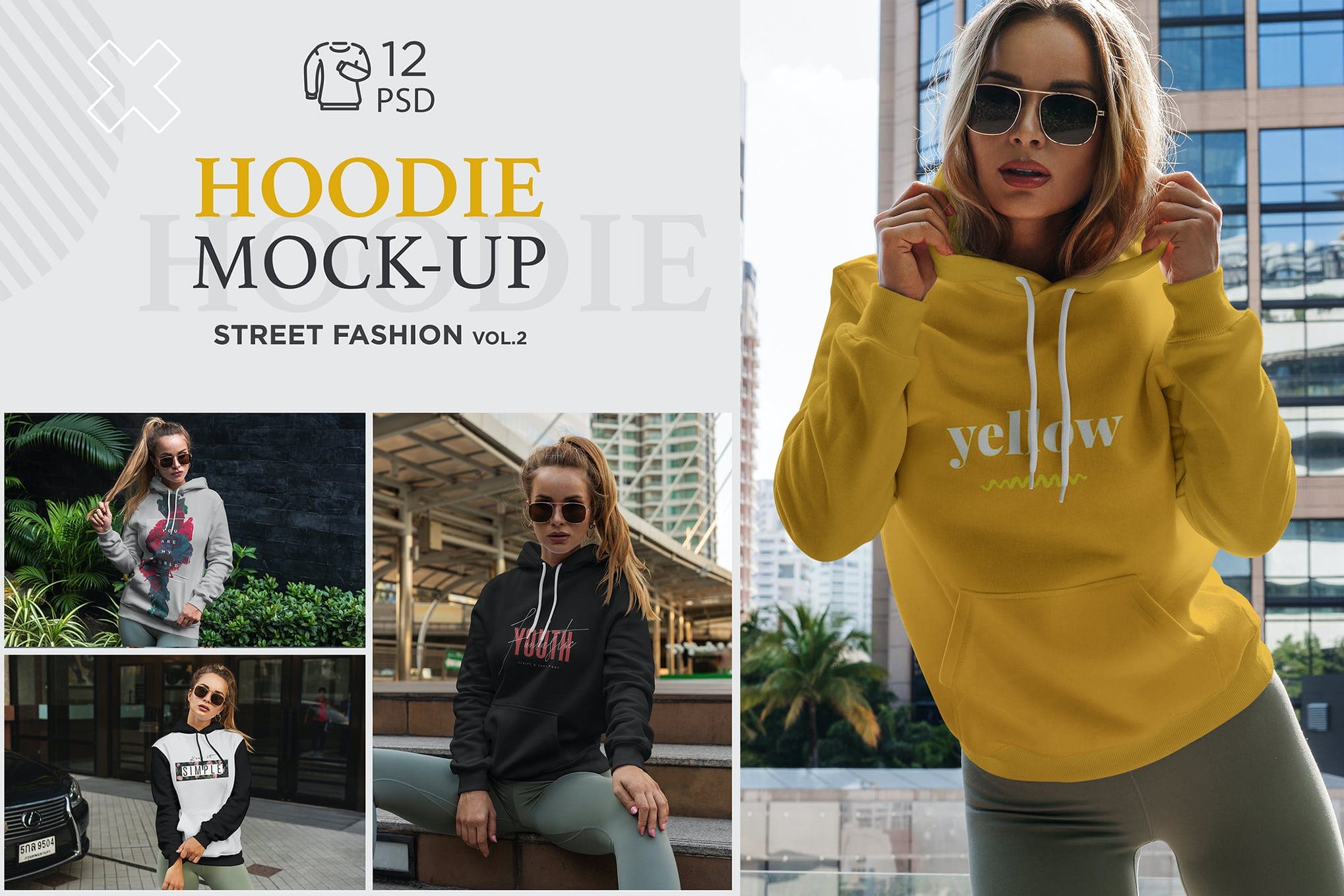 دانلود مجموعه موکاپ هودی دخترانه Hoodie Mock-Up Street Fashion