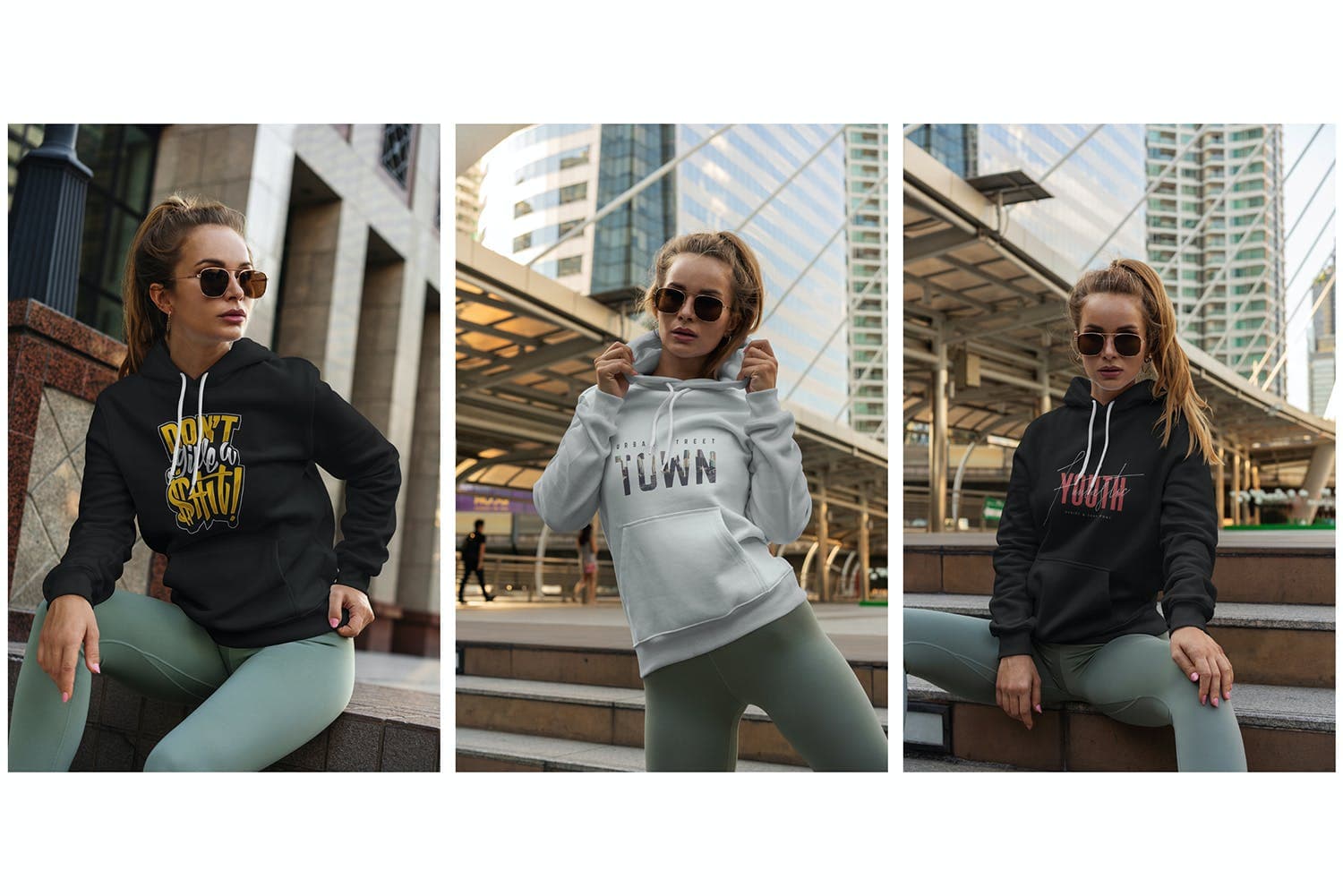 دانلود مجموعه موکاپ هودی دخترانه Hoodie Mock-Up Street Fashion — تصویر ۴