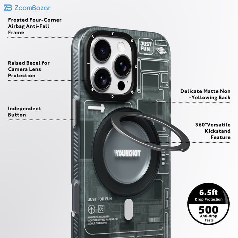 قاب یانگ کیت مدل Cyberpunk 360° Spin Magnetic Stand Case مناسب برای گوشی موبایل اپل iphone 16 promax — تصویر ۵